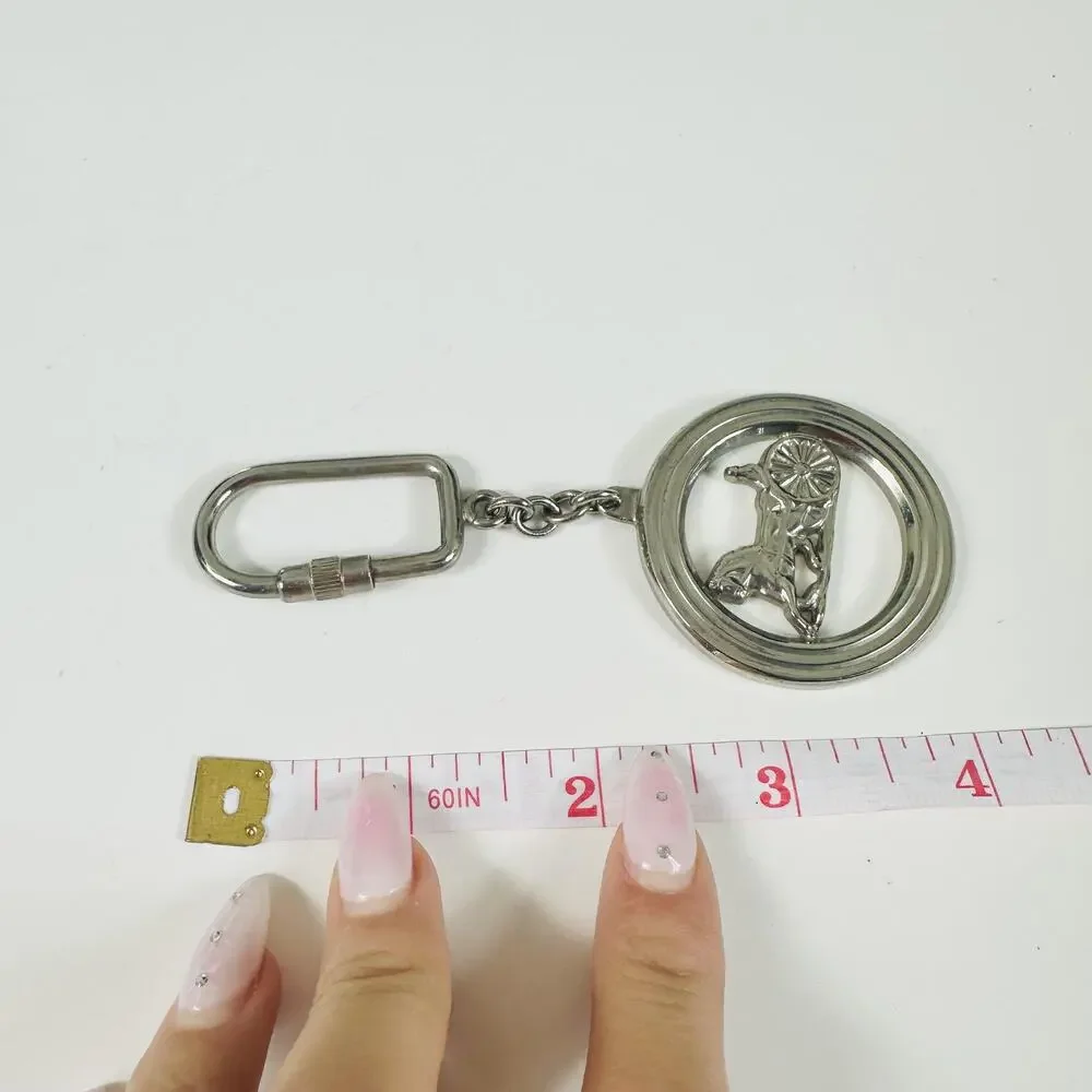 CELINE Silver Metal Horse Carriage Keychain Italy Bag Charm Carabiner Clip